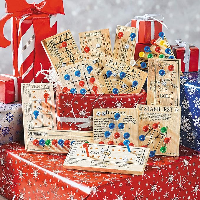 Fun Express Wooden Board Games Set 12 Pack | Classic Travel Games for Kids & Adults, Mini Peg Board Games, Checkers & Tic Tac Toe, Portable for Road Trips & Camping