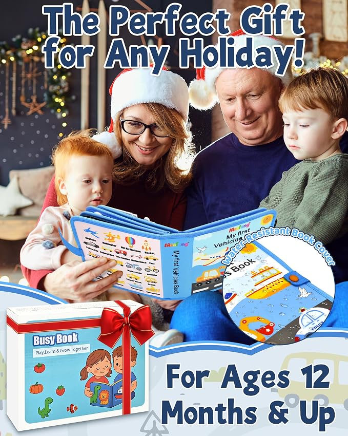 Vehicles Educational Book for Toddlers 1–3, Montessori Quiet Activity & Learning Book with Cars, Trucks & Firefighters, Educational Toy for Early Learning, Travel Toy for Car & Airplane Trips