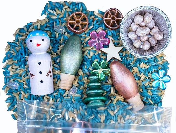 Open Ended Toys | Winter Sensory Bin, Colored Rice, Sensory Rice, Sensory Filler, Snowman Sensory Bin, Christmas Toy, Christmas Toys, Christmas Stocking Stuffers, Christmas Activities