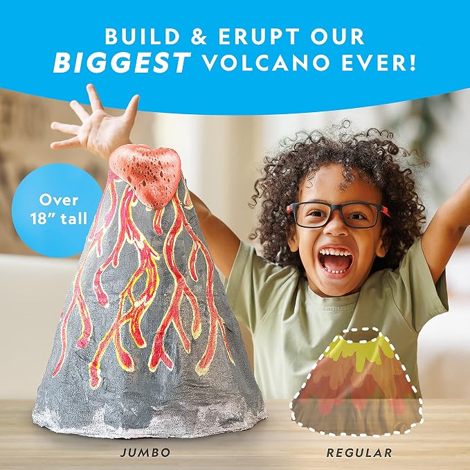 National Geographic Jumbo Volcano Science Kit for Kids Ages 8-12 | 18-Inch Giant Volcano, Multiple Eruptions, Science Experiments, Science Fair Project, Earth Science, Birthday Gift