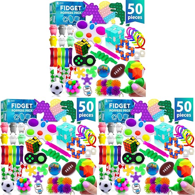Fidget Poppers Pack – 50 Pcs Fidget Toys, Party Favors for Kids 8-12, Stocking Stuffers, Bulk Sensory Toys for Classroom Treasure Box Prizes, Goodie Bags, Birthday Gifts (Pack of 3)