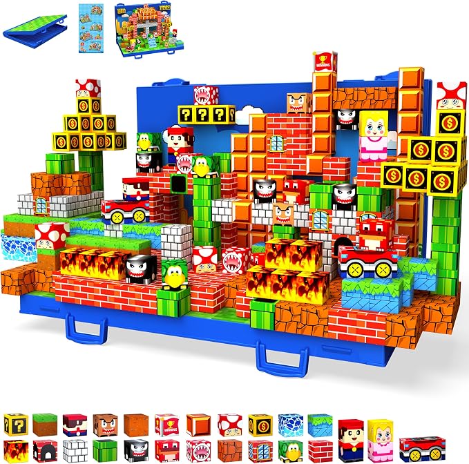 120PCS Magnetic Blocks, Magnetic Building Blocks Cubes, STEM Toy for Kid | 3D Sensory STEM Toy, Magnetic Tile with Magnetic Board for Easy Storage, Ideal Birthday Christmas Gift for Kids Aged 3 4 5-10