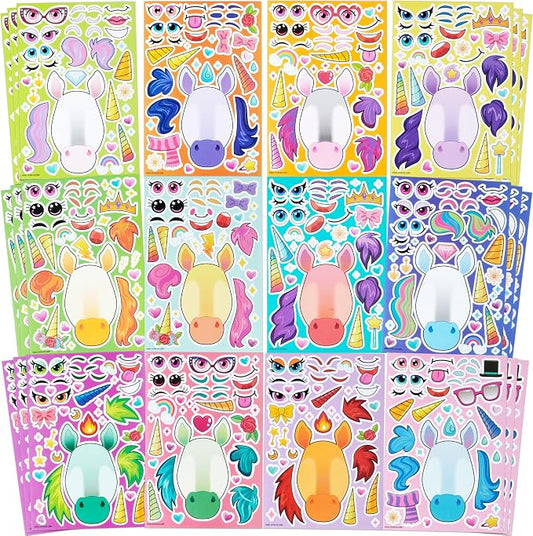 JOYIN 36PCS 9"x6" Make a face Stickers for Kids, Party Favors Kids Crafts, Make Your Own Fantasy Unicorn Stickers, Goodie Bags Stuffers, Classroom Rewards