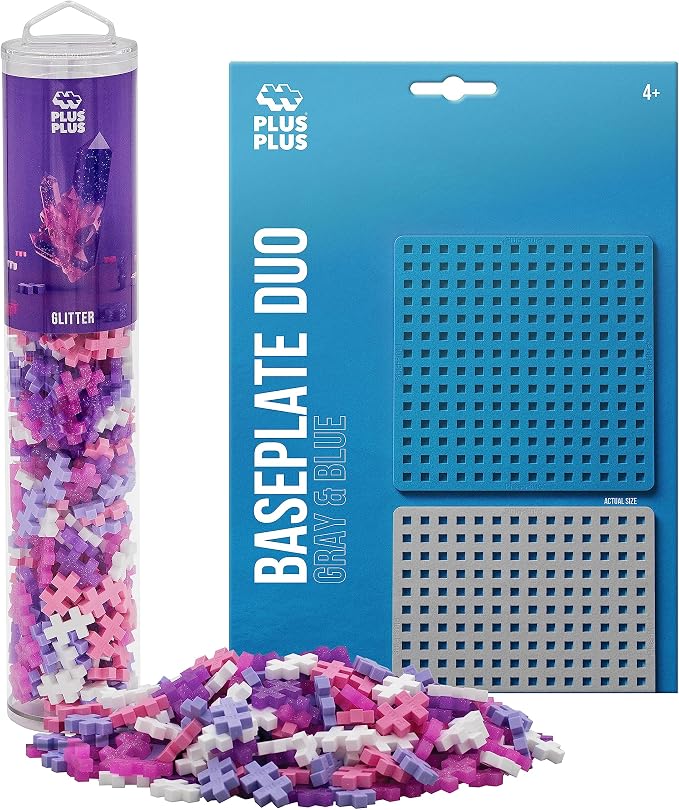 PLUS PLUS 240 Piece Glitter Mix Tube & Baseplate - Waffle Blocks Stem Toy | Sensory Bin Fillers, Gifts for Boys & Girls, Classroom Must Haves, Christmas Stocking Stuffers for Kids, Math Manipulatives