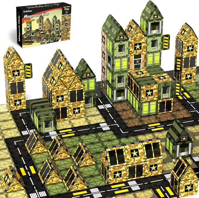 GobiDex 100PCS Army Magnetic Tiles Building Set, STEM Toys for Boys 3+ | Military Magnetic Blocks Building Toys for Kids Ages 4-8, STEM Educational Construction Toys, Birthday Gifts for Boys Girls