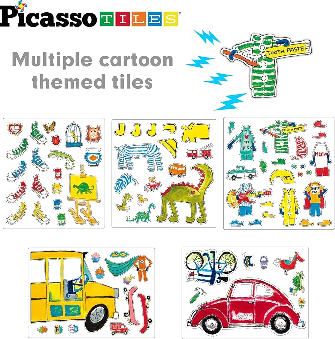 PicassoTiles Pete The Cat 80pc Magnetic Board Game Puzzle Playset Reusable Mix & Match Cartoon Toy with Storytelling, STEM Learning Activity Book and Storage Educational Kids Toys for Ages 3+ PTC02