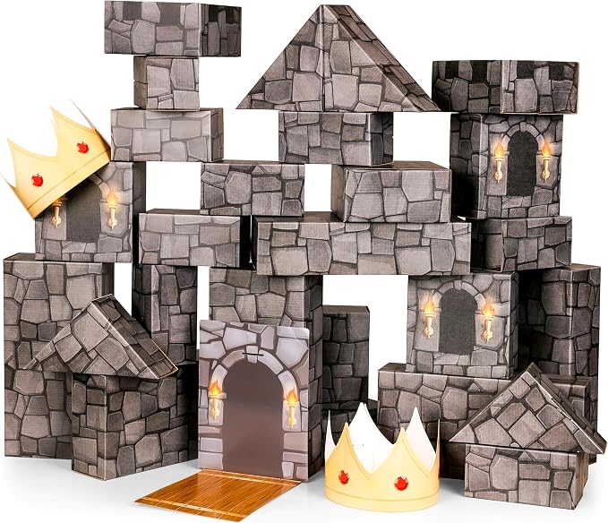 National Geographic Jumbo Cardboard Building Blocks 30-Piece Castle Set | 30 Extra-Thick Cardboard Bricks, Build a Castle Playhouse, Large Building Blocks, Indoor Construction Play, STEM Learning