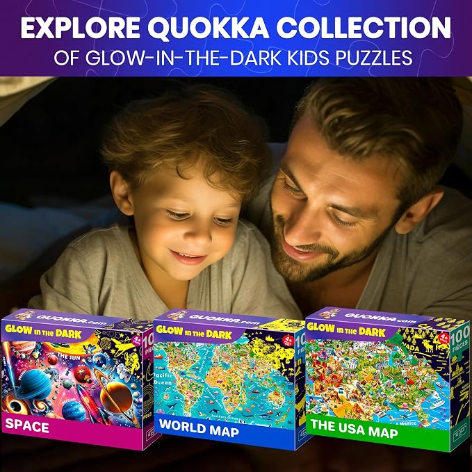 100 Puzzles for Kids Ages 4-6 - Educational Map Kids Puzzles Ages 6-8 | Glow-in-the-Dark USA Map, World Map and Solar System Kids Puzzles Ages 8-10 — Learning Geography Toys for 5-8 Year Old