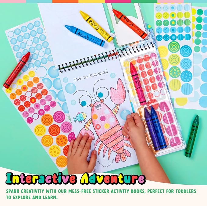 Bright Stripes Art on the Go Going Dotty Ocean Theme Travel Kit, Ages 3+ | Compact coloring set with dot stickers, crayons and an activity book, mess-free craft fun suited to toddlers, preschoolers