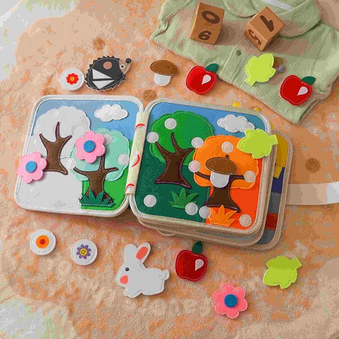 GOODMOM Busy Book for Toddlers Age 1-3 - Interactive Quiet Felt Activity Book with Hide-and-Seek Tiger, Travel Toys for Kids, Learning Toys, Fine Motor Skills,