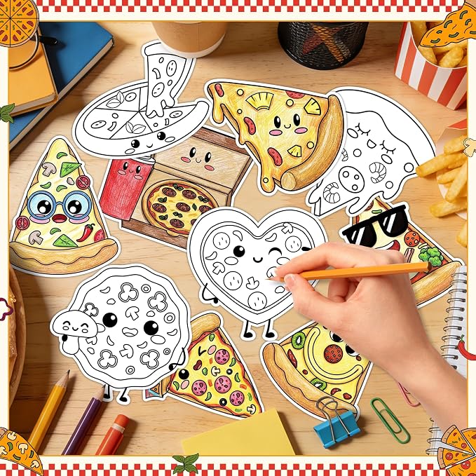 Pizza Coloring Arts Craft Kits - 30Pcs Pizzas Themed Color Your Own Magnets for Kids Delicious Pizza Blank DIY Coloring Magnets for Summer Holiday Party Fridge Refrigerator Classroom Activities Decors