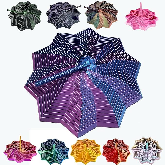 3D Printed Expanded Sensory Fidget Star - 2025 Sensory Fidget Star with Handle, Multi-Colored Whirling Spiral 3D Fidget Toy, Multiple Ways to Play for Adult Relieving Stress (Laser Purple,4.3in)