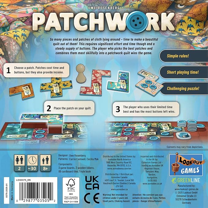 Patchwork Board Game (Revised Edition) | Interactive Quilting Puzzle Strategy Game, Family Fun for Kids & Adults, Ages 8+, 2 Players, 30 Mins
