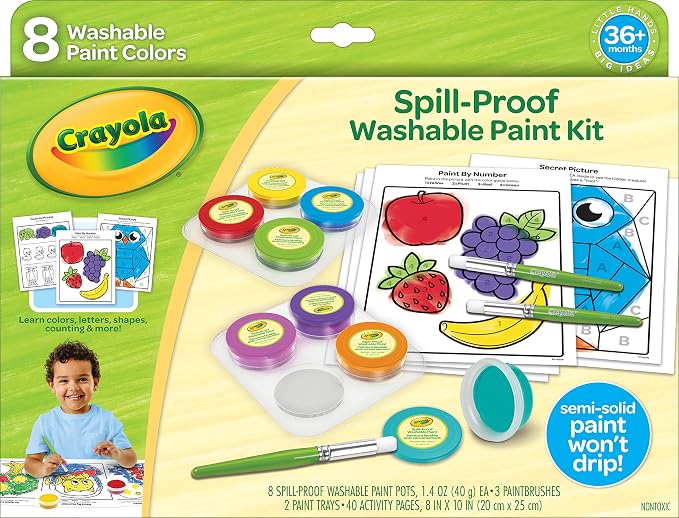 Crayola Spill Proof Paint Set (8ct), Washable Toddler Paint Kit | Screen Free Activity, Arts & Crafts Kit for Kids, Painting Gift for Toddlers, Ages 3+