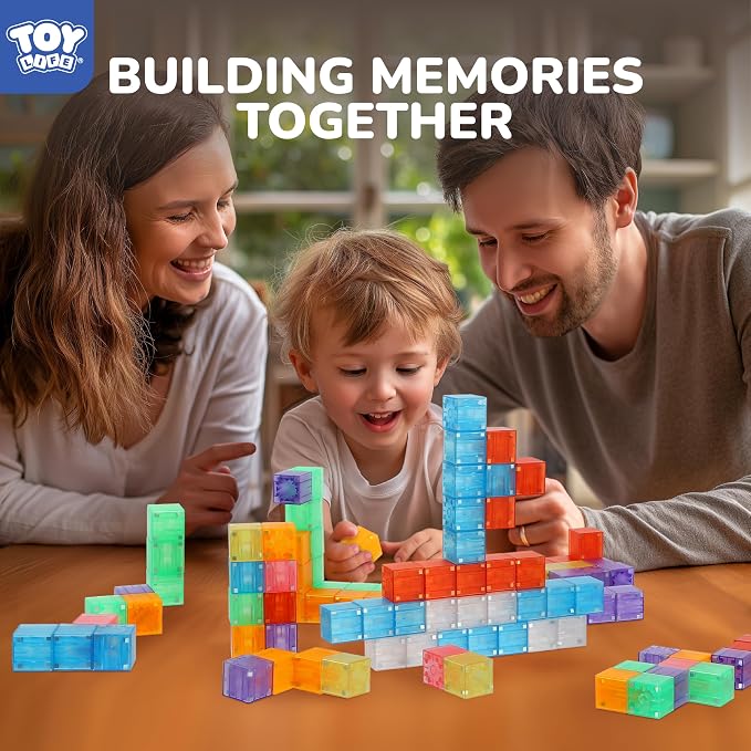 TOY Life Translucent Magnetic Blocks, 36-Piece STEM Set, Ages 3-8 | rainbow-clear cubes, smooth ABS plastic, strong connections, tower and shape play