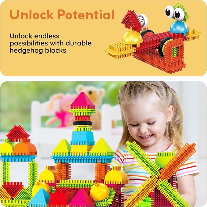 PicassoTiles Toys 112 Piece Hedgehog Blocks STEM Building Tiles Set Construction Learning Toy Stacking Interlock Block, Creativity Beyond Imagination, Inspirational, Recreational, Educational PTB112