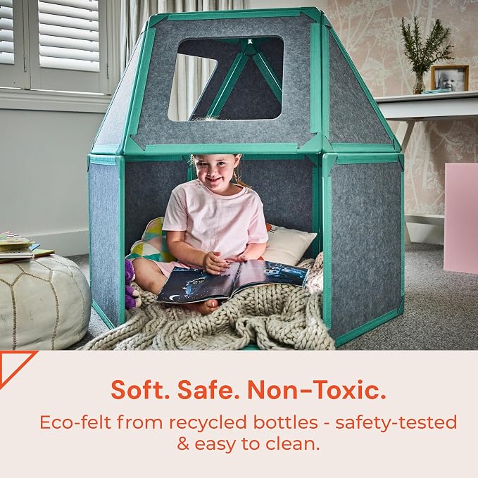 Superspace Giant Magnetic Fort Building Panels - The Little Set, Charcoal, 16 Panels, Life-Size Magnetic Tiles for Kids, Build Forts Castles Nooks, Eco-Felt STEM Toy Ages 3+, Indoor & Outdoor