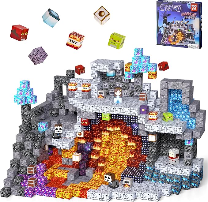 100PCS Magnetic Blocks, Magnetic Building Blocks Cubes Tiles for Kid | STEM Educational Stacking Magnets School Game Toys for Ages 3 4 5 6 7 8 9 10 11 Birthday Party Supplies Gift for Boy and Girl