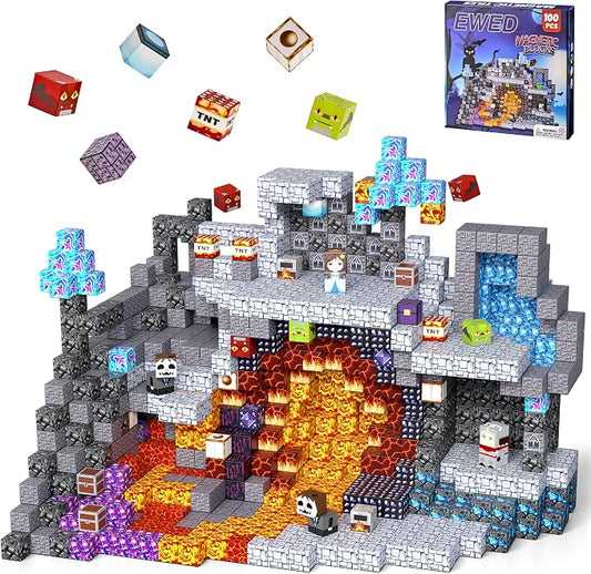 100PCS Magnetic Blocks, Magnetic Building Blocks Cubes Tiles for Kid | STEM Educational Stacking Magnets School Game Toys for Ages 3 4 5 6 7 8 9 10 11 Birthday Party Supplies Gift for Boy and Girl