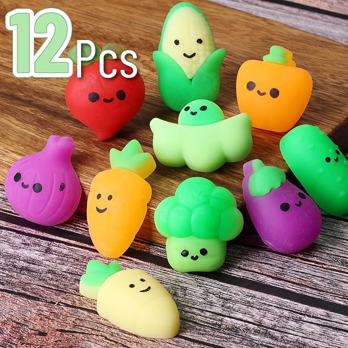 Mr. Pen- Vegetable Squishy Toys, 12 Pack | Washable Twistable Stretchy Squishies, Soft Stress Relief Sensory Toys for Squeezing, Kids’ Gifts