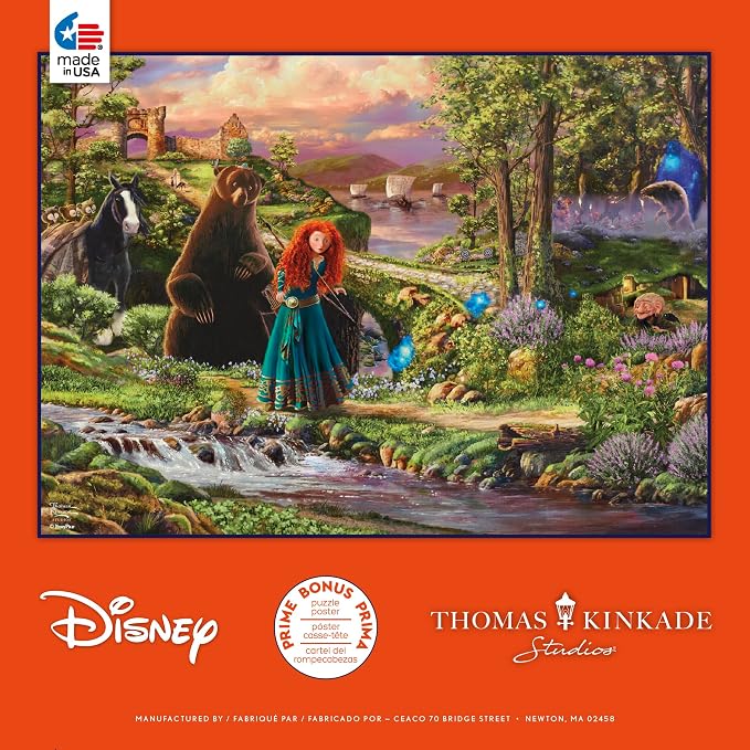 Ceaco - Thomas Kinkade Disney - Brave - 1000 Piece Jigsaw Puzzle for Adults | Thomas Kinkade Disney Art, Made in USA, Recycled Board, Finished Size 26.6 x 19 in, Includes Poster, Frameable Art, Giftable