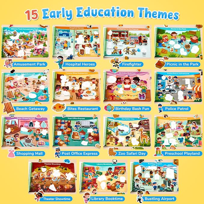 JoyCat Daily Life Busy Book for Toddlers Ages 3-5, English | 15 daily-life scenes from amusement parks and picnics to hospitals and seaside trips build creativity and preschool skills