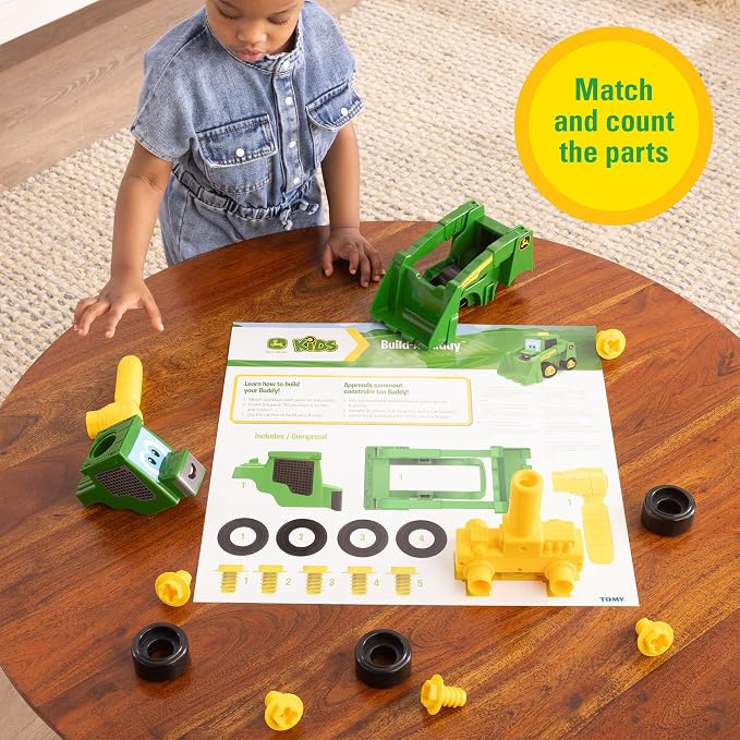 BUILD-A-BUDDY Take Apart Toys - John Deere Skid Steer - Includes Kids Ratchet Tool - 2-in-1 Toddler Building Toys with Free Rolling Wheels - 13 Pieces - Ages 18 Months and Up
