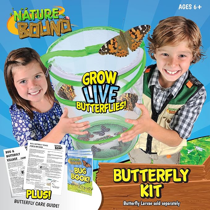 Nature Bound Butterfly Growing Kit - Live Caterpillar to Butterfly Project for Kids - Includes Voucher for Caterpillars, Green Pop-Up Enclosure, and STEM Learning Guide