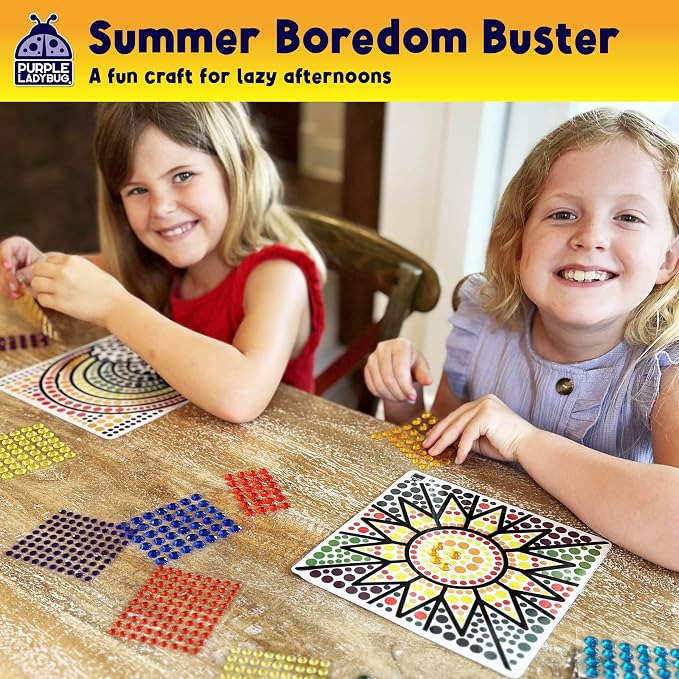 SunGemmers Suncatcher Kits for Kids, No Mess Crafts for 5 Year Old Girls | 2 Designs, Hundreds of Peel & Stick Colorful Gems, Hand-Eye Coordination, Screen-Free Activity, Gift for 6 Year Old Girl