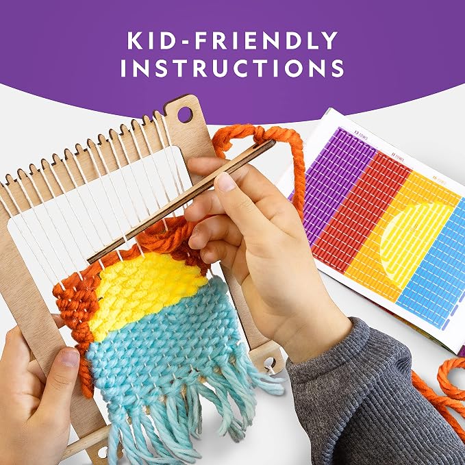 National Geographic Wooden Loom Weaving Arts and Crafts Kit for Kids | Weaving Loom for Kids, Colorful Yarn, 3 Easy Designs, Step-by-Step Weaving, Fine Motor Skills, Creative Craft Activity