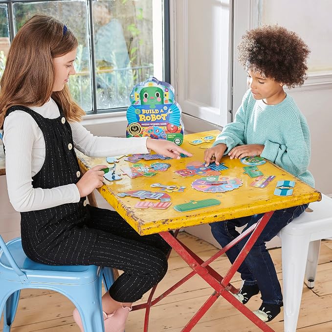 eeBoo Build a Robot Spinner Game, Matching Game, Ages 3+, 2-4 Players | Introduces early number recognition & imaginative play. Includes spinner & robot building pieces. 15-30 min game