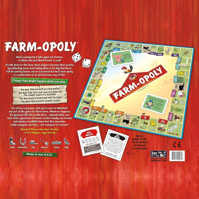 Late for the Sky Farm-Opoly Board Game – Family Property Trading Fun, Farm Theme, 2–6 Players, Ages 8+, Strategy Party Game Night Gift