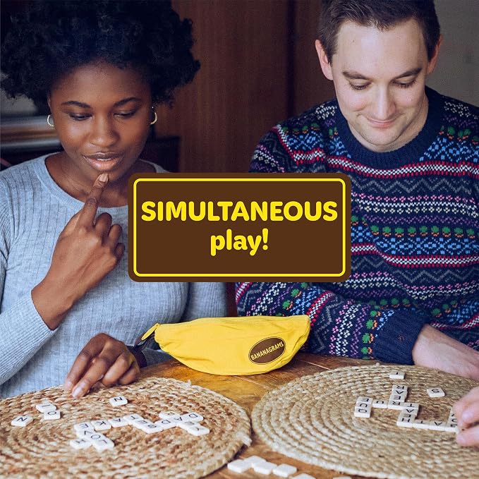 Bananagrams Classic Word Game, 144 Tiles in Banana Pouch, Travel Game | Fast-paced spelling & anagram game for 1-8 players; portable pouch, educational wordplay for kids and adults ages 7+