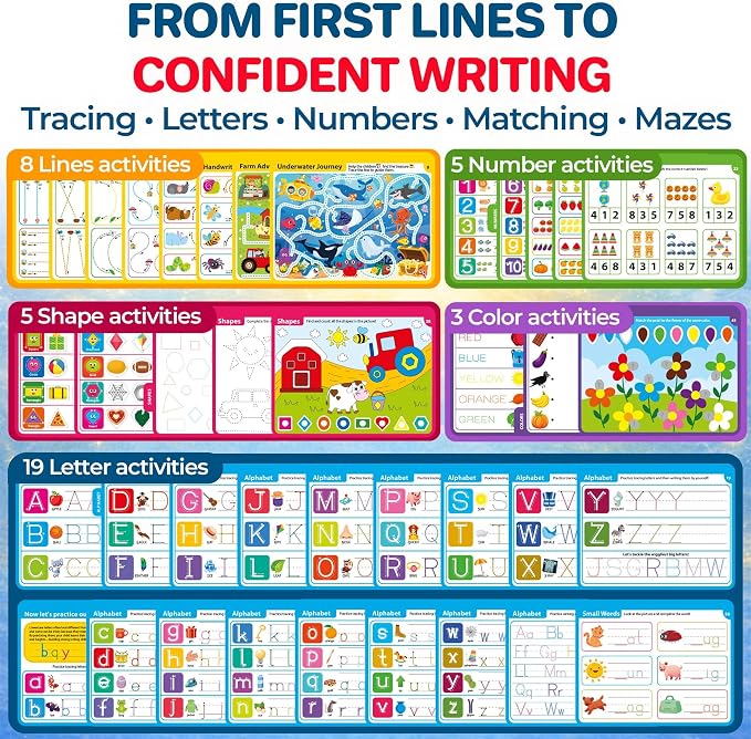 Tracing Books for Kids Ages 3-5 - Reusable Dry Erase Kids Activity Books | Writing Practice Workbook with Markers for Quiet Time Travel and Learning