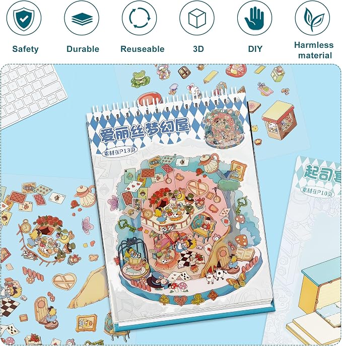 Scene Sticker – 20 Sets of DIY 3D House Scenes Cute Cartoon Stickers Kit for Kids & Adults – Fun Sticker Therapy Activity for Stress Relief, Crafts & Gifts (Black - 20 Set)