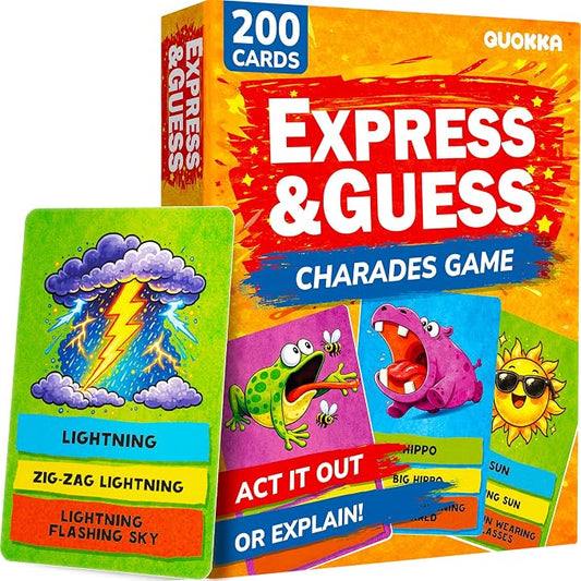 Charades Games for Kids 8-12 and Adults - Family Board Game for Kids 6-8 | 200 Acting and Explaining Cards with Timer - Express & Guess - Fun Card Games for Family Night and Travel