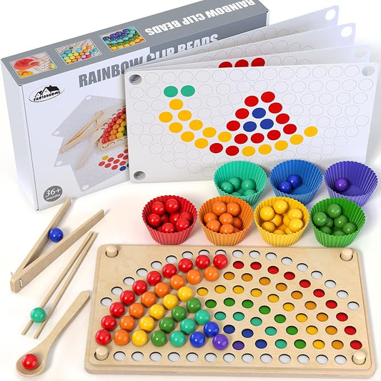 Toddler Wooden Learning Montessori Toys for 3 4 5 Years Old | Preschool Educational Board Bead Game, Baby Rainbow Stacking, Matching Counting Color Sorting, Fine Motor Math Skills