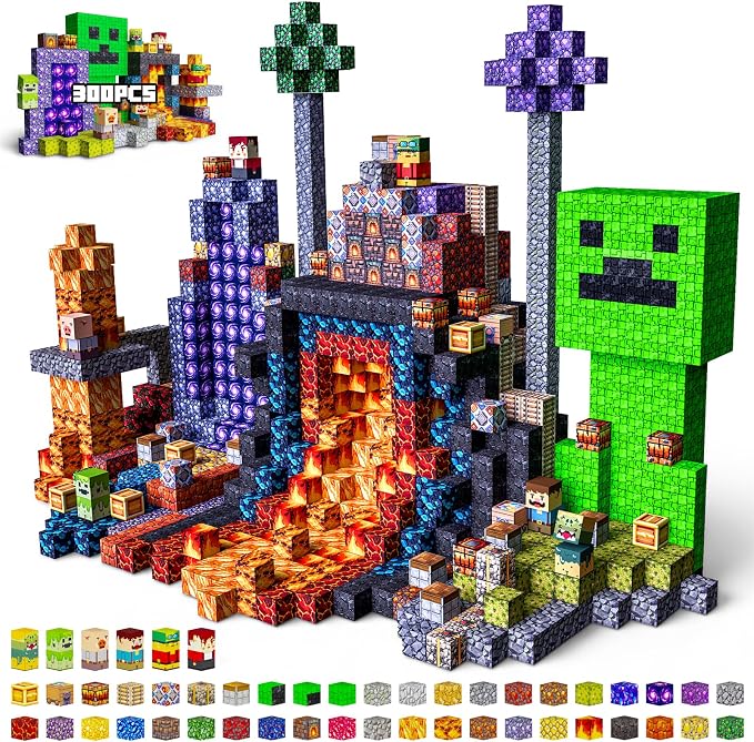 Magnetic Building Blocks STEM Toy Magnet Cubes for Kids 4-12 | Magnetic Cubes, 0.8 inches Building Blocks, Christmas Birthday Gifts for Kids Boys Girls Lava Portal-300pcs