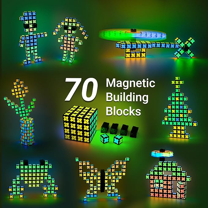 TOSY Magnet Cube 4x4 - 560 Magnets, 70 Blocks, 8 in 1 Toy: Puzzle Cube Game, Creative Building Blocks, Transformable Fidget Spinner, Infinity Cube, Magnet Tiles, UV Flashlight, Glowing STEM/STEAM Toy