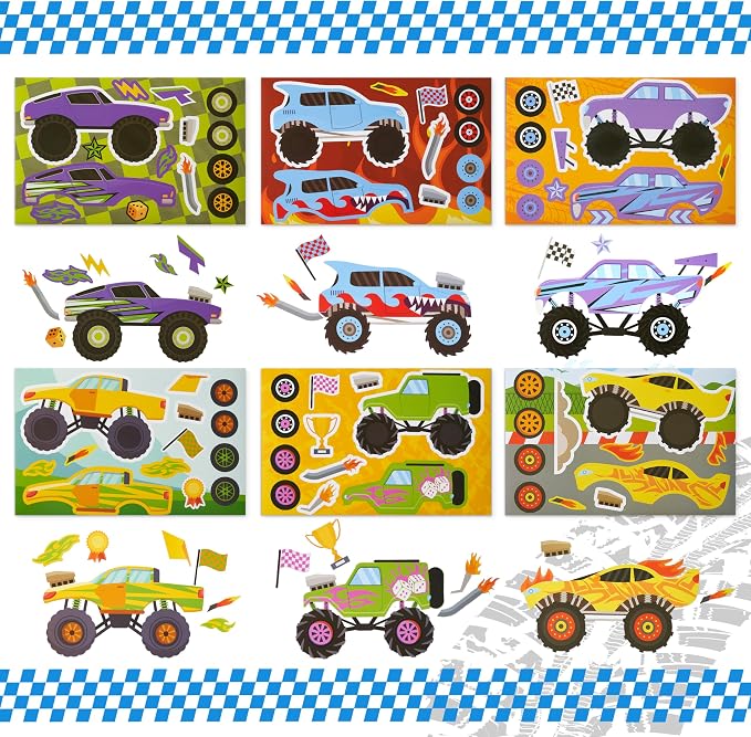 JOYIN 36 Sheets 9"x6" Make a face Stickers for Kids, Make Your Own Monster Truck Stickers, Crafts Birthday Party Favors, Goodie Bags Classroom Activities