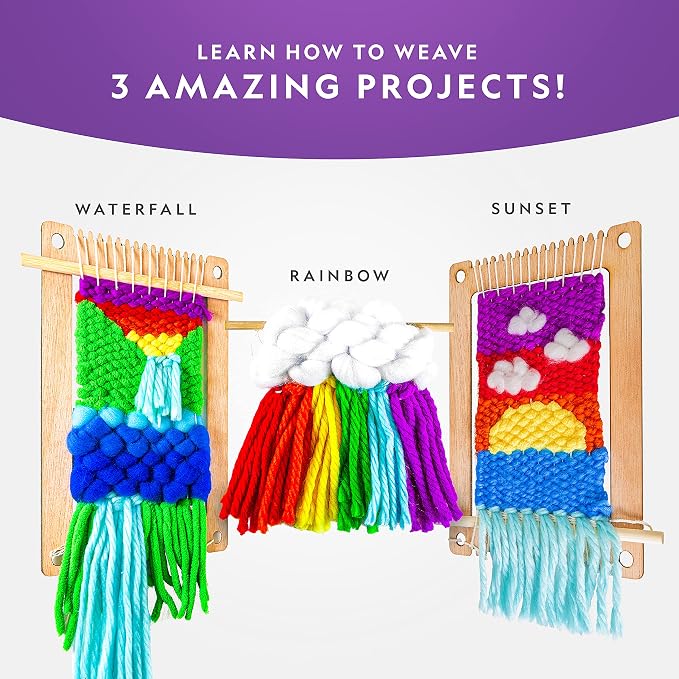 National Geographic Wooden Loom Weaving Arts and Crafts Kit for Kids | Weaving Loom for Kids, Colorful Yarn, 3 Easy Designs, Step-by-Step Weaving, Fine Motor Skills, Creative Craft Activity