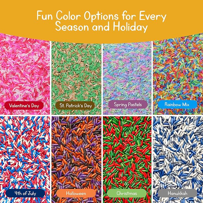 Sensory Play Rice for Kids, 6 Pack (6 lbs Total), 6 Individually Sealed 1 lb Bags, Non-Toxic Colored Rice for Sensory Bin Fillers, Fine Motor Activities, Crafts & Learning Play