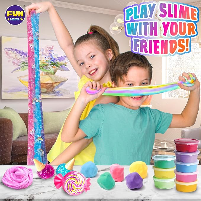 33 Cups Jumbo Slime Kit for Kids, FunKidz Premade Ultimate Slime Pack to DIY Soft, Cloud, Clear, Butter, Glitter, Glow in Dark Slime Making Kit Party Favors Gift Toys for Girls and Boys