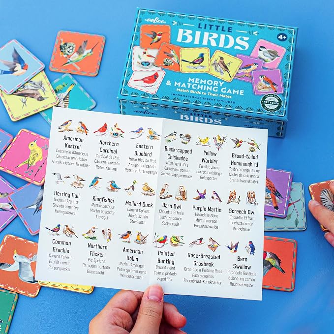 eeBoo Little Birds Memory & Matching Game, Ages 4+, 1-4 Players | Introduces common backyard bird species. Sharpens recognition, concentration & memory skills. Includes 36 tiles, 18 pairs