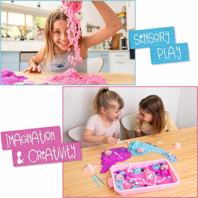 Kipipol Unicorn Sensory Bin for Toddlers 3-4, 5-7 Magic Sand Art Kit w Sandbox, 2.4 LB of Sensory Sand, 10 Sand Toys, 4 Unicorn Toys for Girls Age 4-6, 6-8 Christmas & Birthday Gifts for Girls