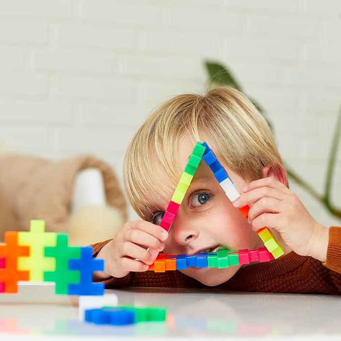 PLUS PLUS Big 15 Piece Neon Mix - Large Building Blocks for Toddlers | Quiet Stem Toys for Toddlers, Prek Classroom Essentials, Waffle Blocks Jumbo, Christmas Stocking Stuffers for Toddlers