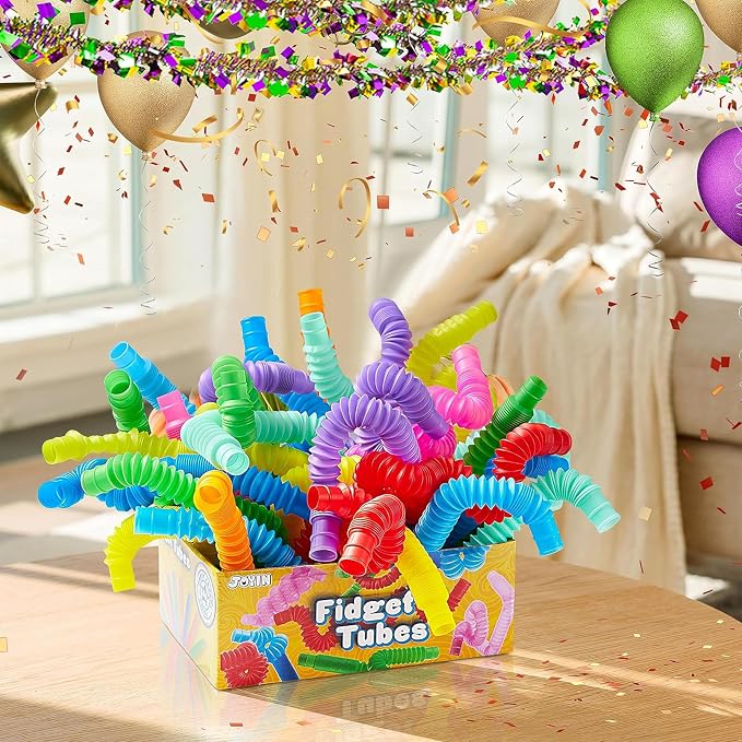 JOYIN 18 Pack Pop Tubes, Sensory Toys (Small) Fidget Toys Party Favors - 9 Colors, Creativity Learning & Fun for Kids - Perfect for Prizes Goodie Bags, Classroom School Reward
