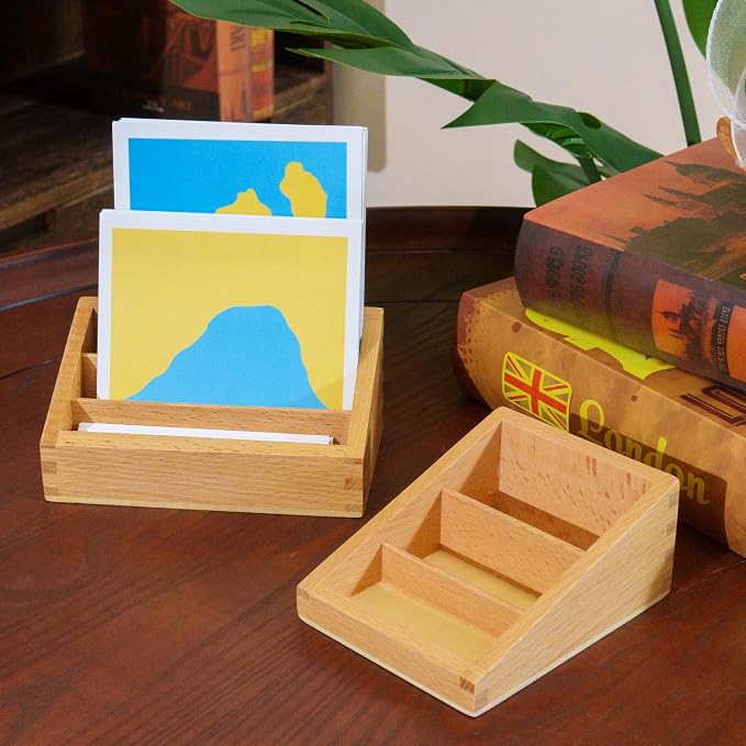 Premium Montessori Large Three Part Box 2pcs– Solid Beechwood Storage Box for Language 3-Part Cards, Sorting & Classification Tray, Practical Life Materials for Card Organization, Homeschool Classroom
