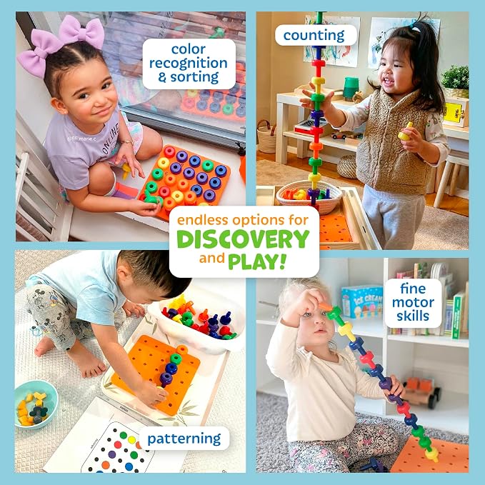 Montessori Peg Board and Rainbow Counting Bears 102 Piece Bundle - Toddler Learning Toys Occupational Therapy and STEM Educational Toys for Kids
