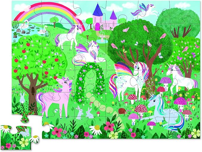Crocodile Creek 36-Piece Jigsaw Floor Puzzle - Fun Floor Puzzles for Kids Ages 3-5 - Heavy-Duty Shaped Box for Storage - Unicorn Dreams - 24" W x 18" H Finished